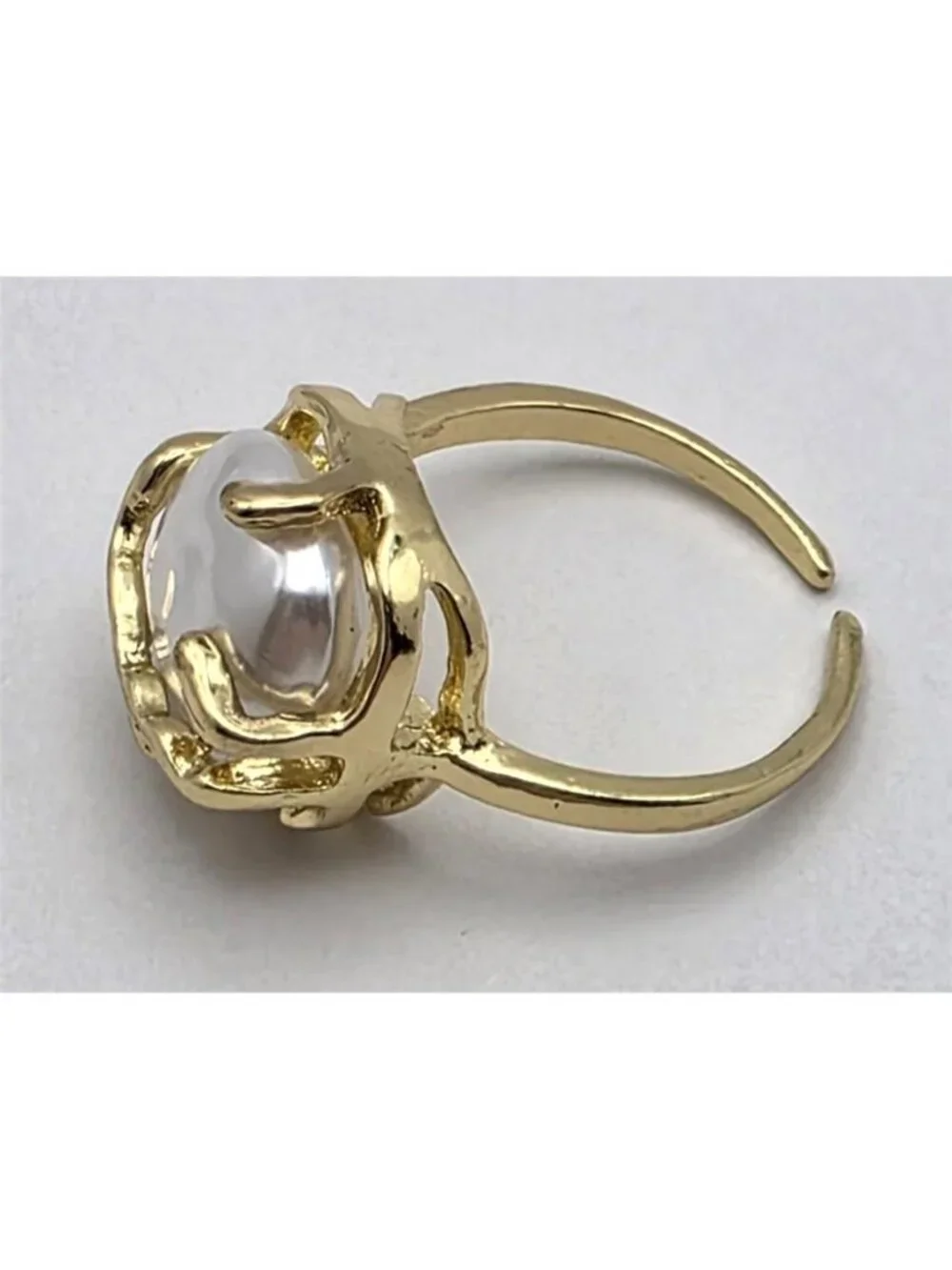 Faux Baroque Pearl Statement Ring Gold Plated Brass Organic Modern Size 8.5